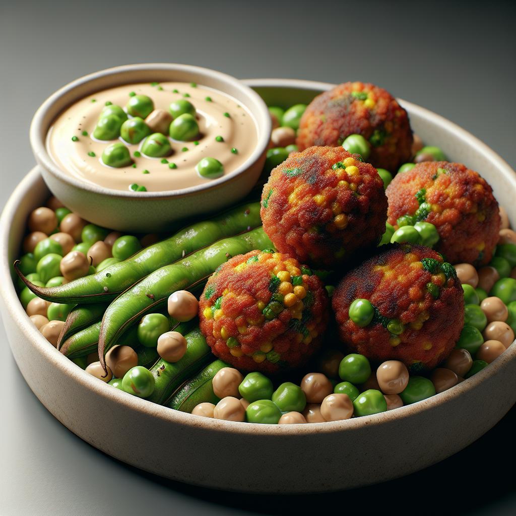 Albóndigas de mijo con verduras y crema de habas