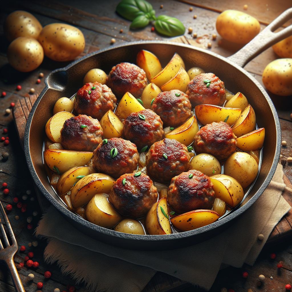 Albóndigas en sartén con patatas