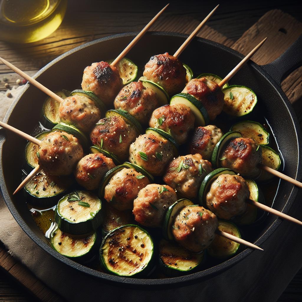 Albóndigas en palito de pollo y calabacín