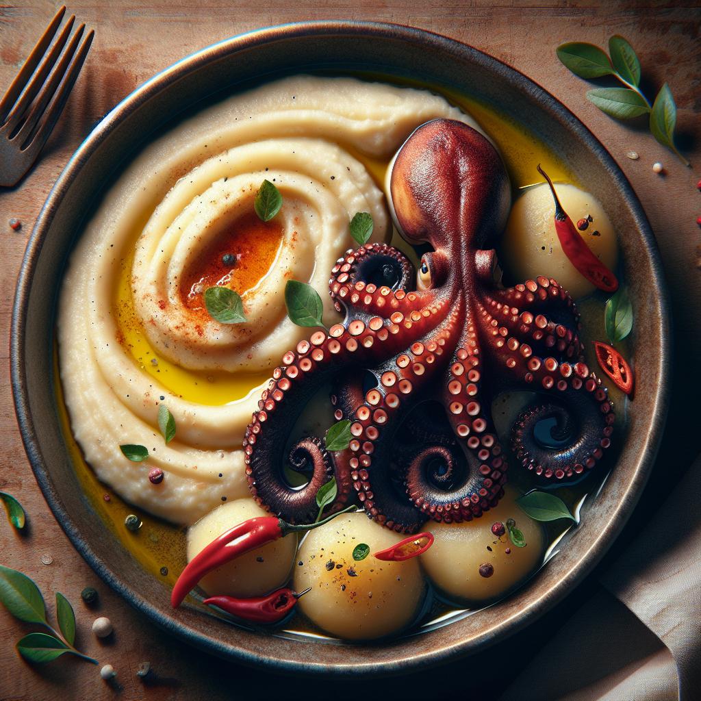 Pulpo a la frantoiana con puré de patatas