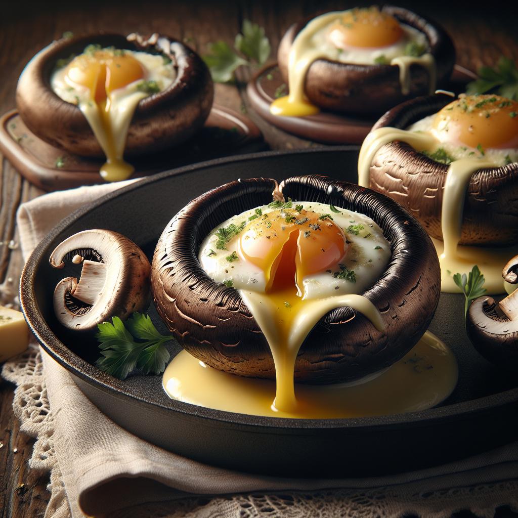 Portobello rellenos de huevo y queso