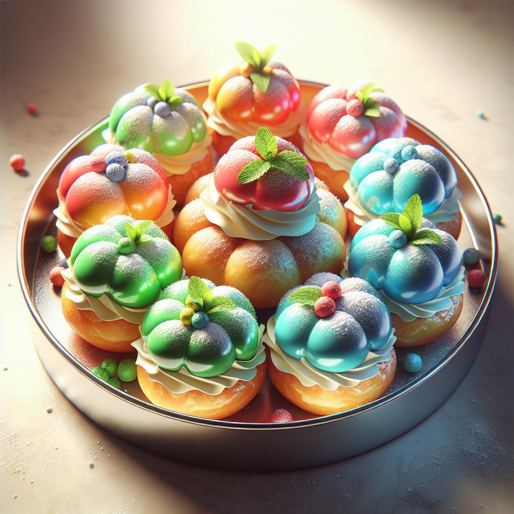 Profiteroles coloridos al mascarpone