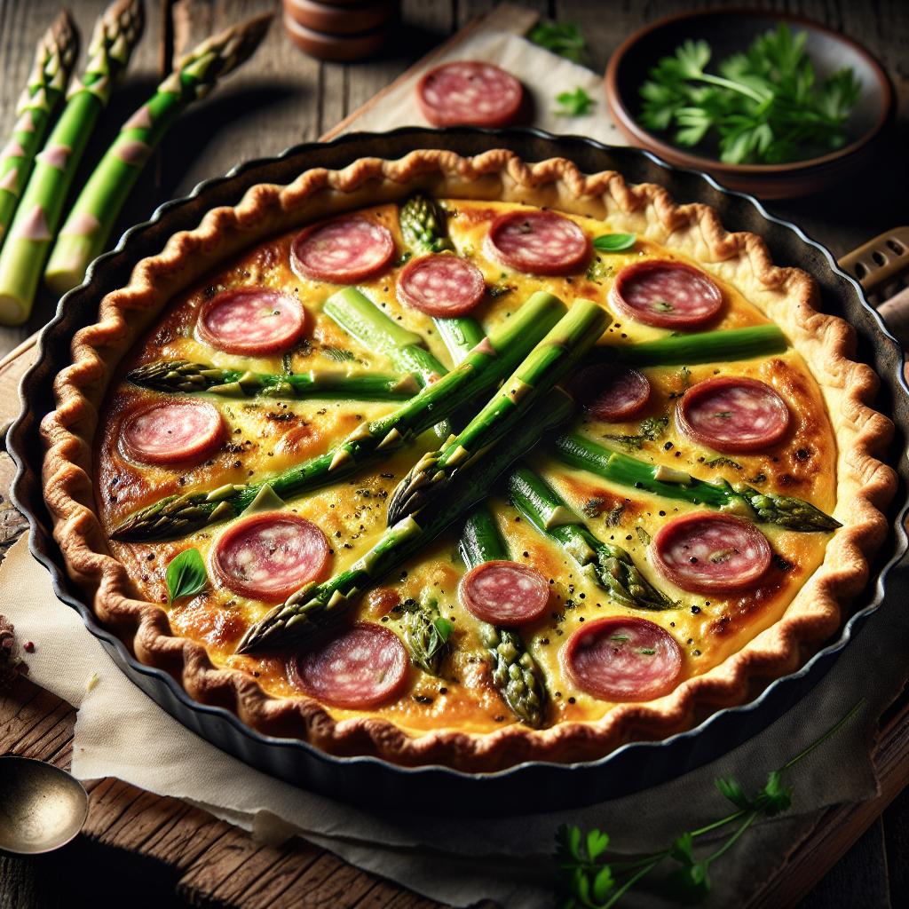 Quiche de espárragos y mortadela
