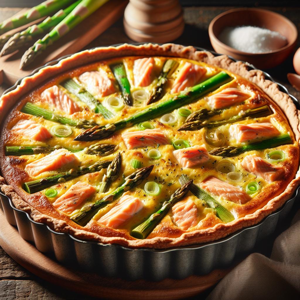 Quiche de salmón con espárragos y puerros