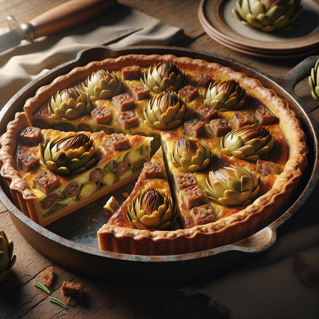 Quiche de alcachofas y salchicha
