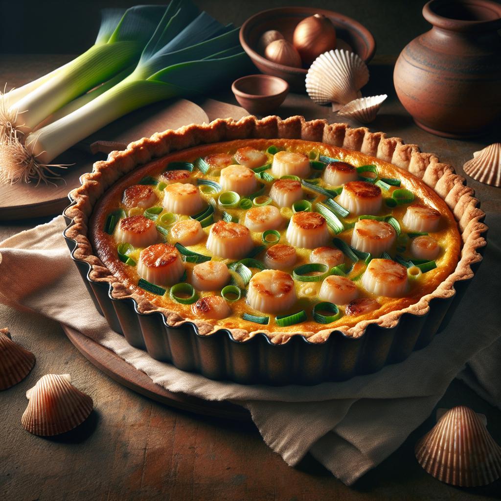 Quiche con vieiras y puerros