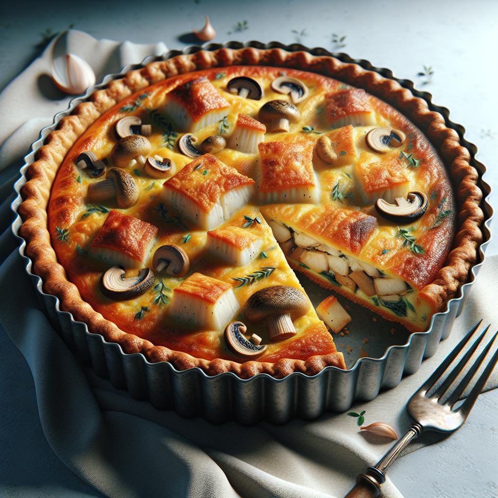 Quiche de bacalao y hongos chiodini