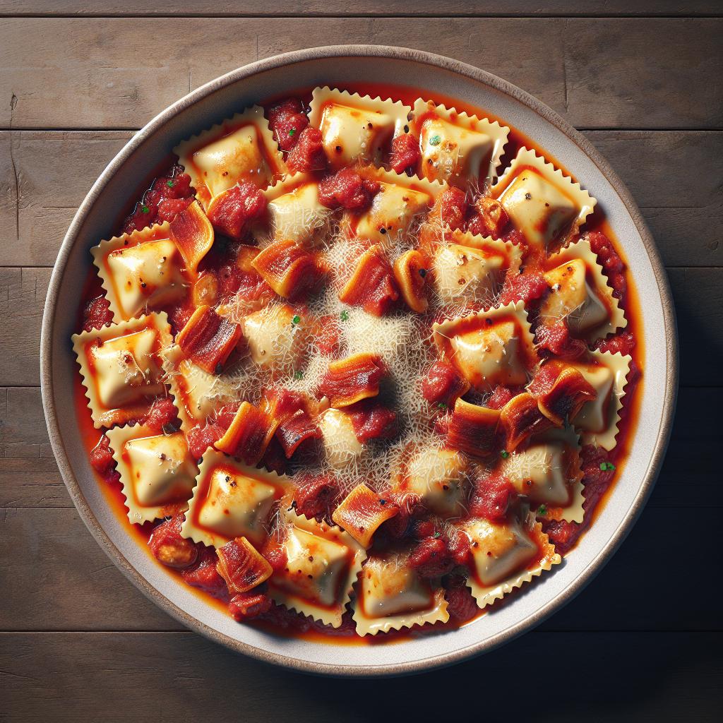 Ravioli con salsa a la amatriciana