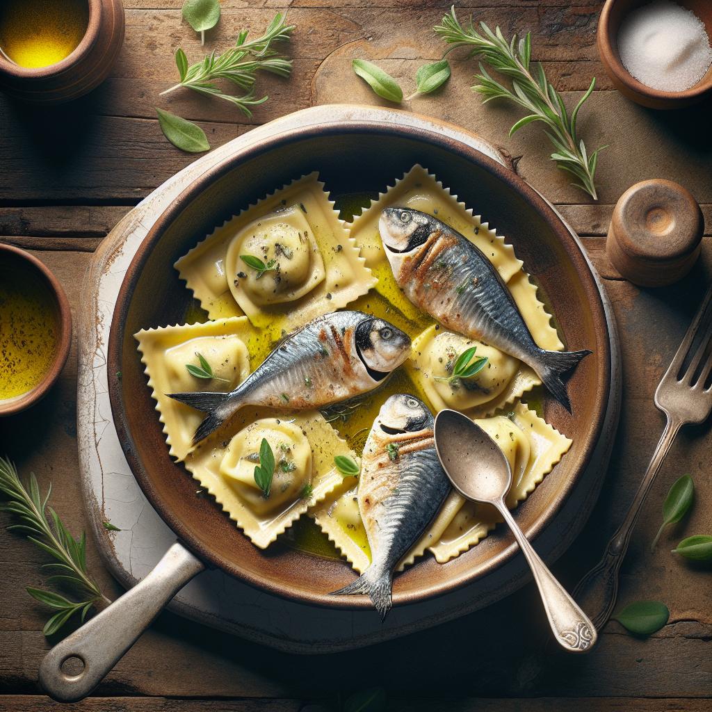 Ravioli con lenguado y dorada