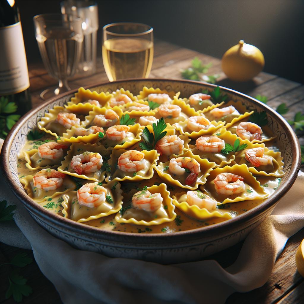 Ravioli de gambas y limón