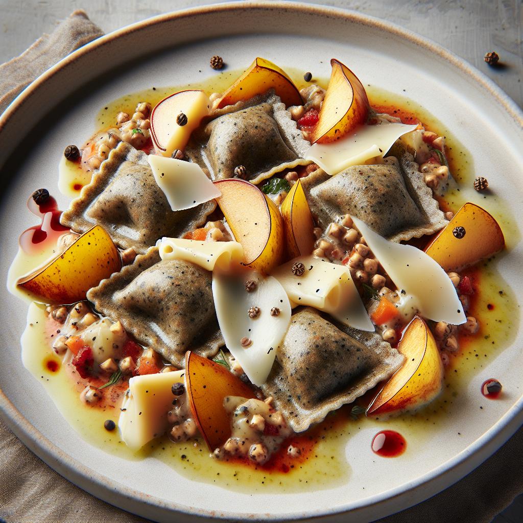 Ravioli de trigo sarraceno con peras y taleggio