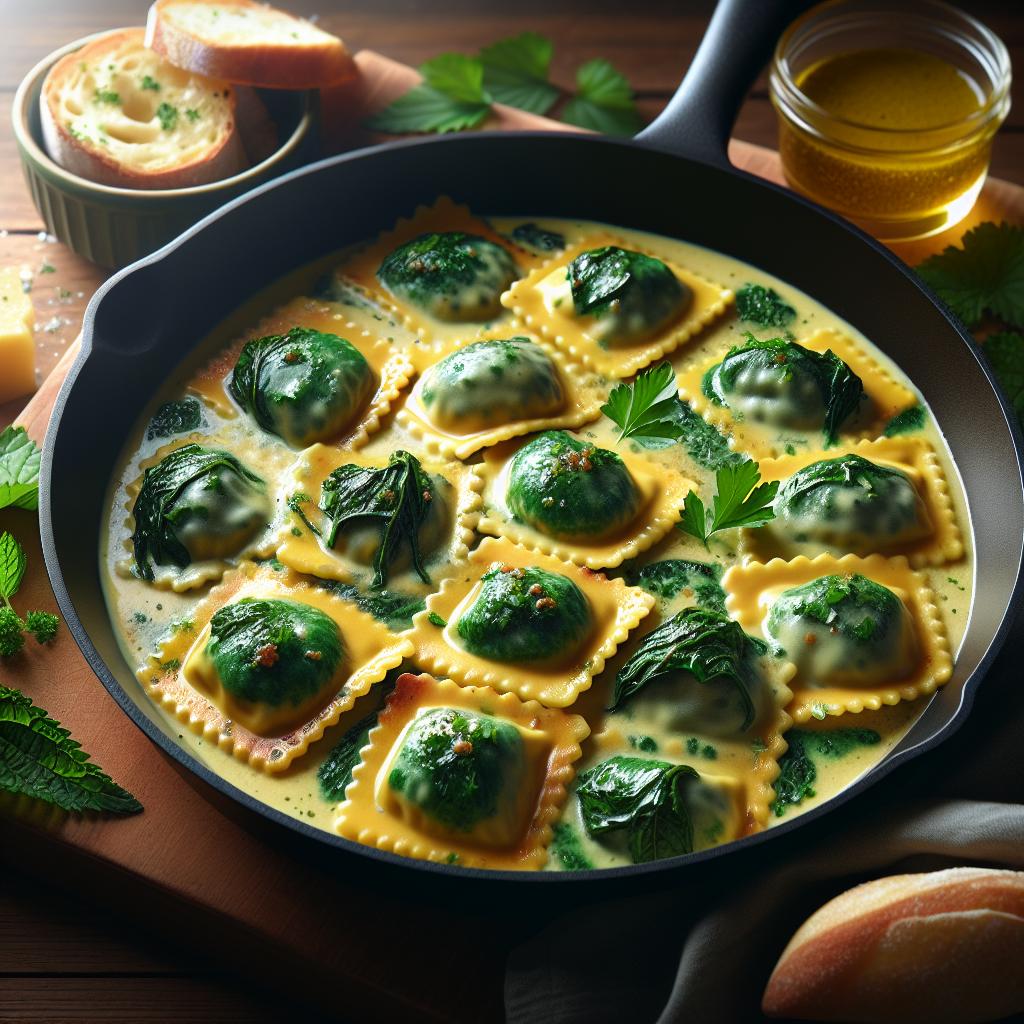 Ravioli de ortigas con fonduta