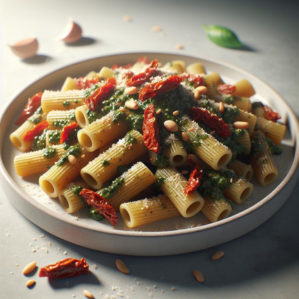 Rigatoni con pesto de tomates secos