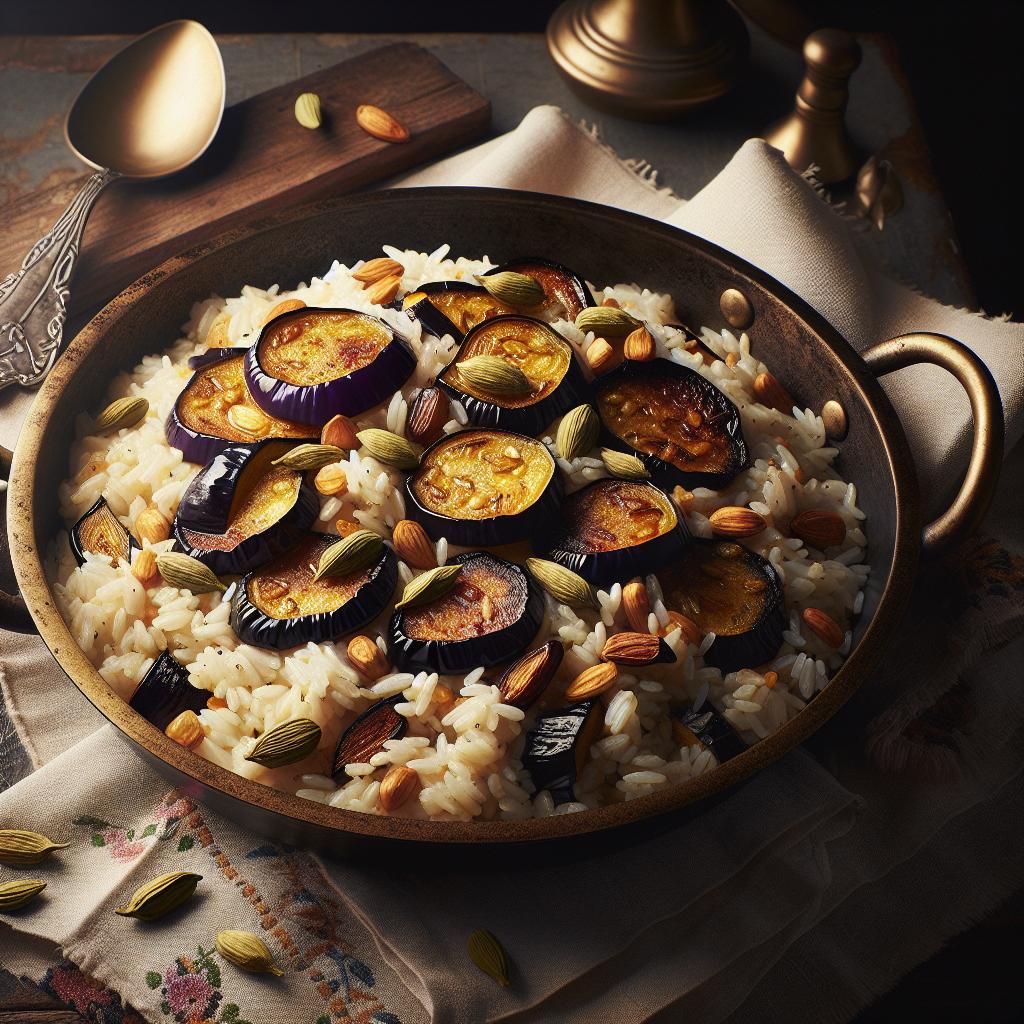 Arroz al cardamomo con berenjenas