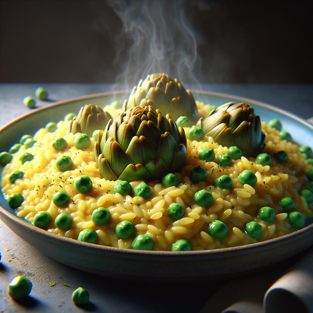 Arroz con alcachofas y guisantes