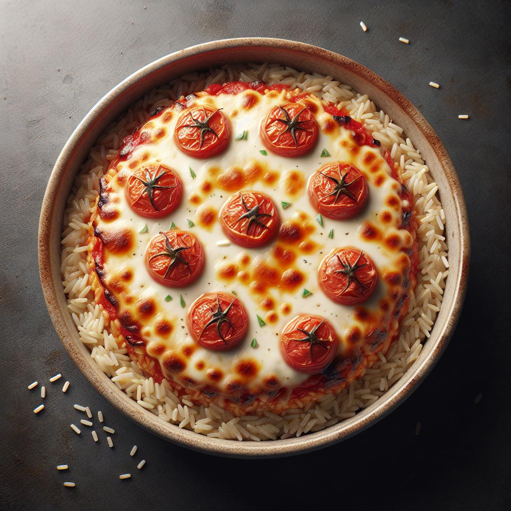 Arroz fundente al horno con tomate y mozzarella