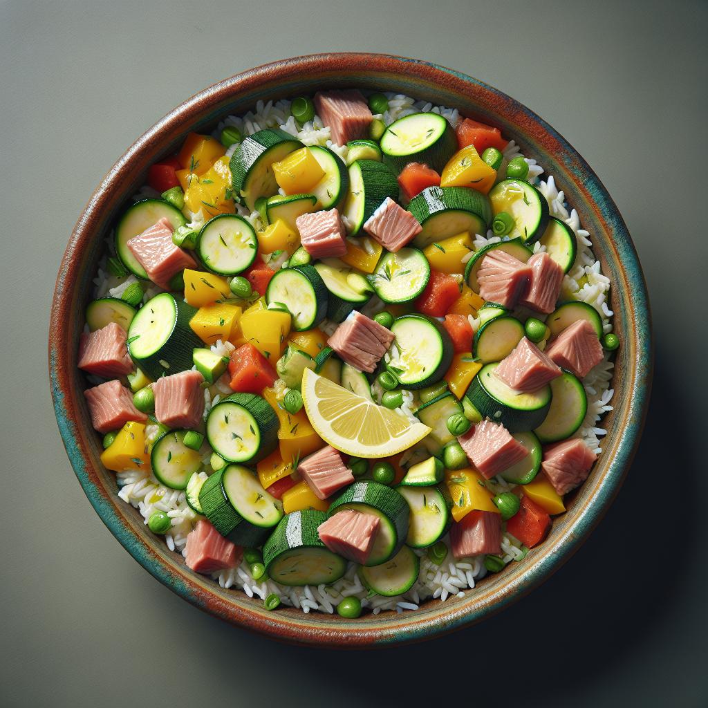 Arroz frío con calabacines y atún