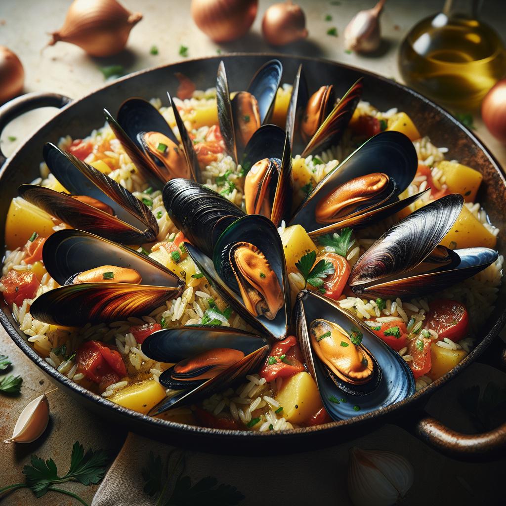 Arroz, patatas y mejillones