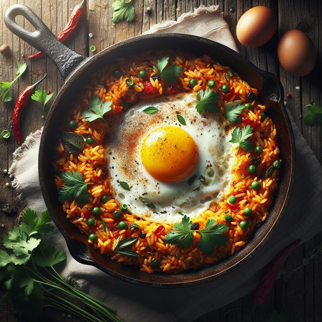 Arroz picante con huevo frito