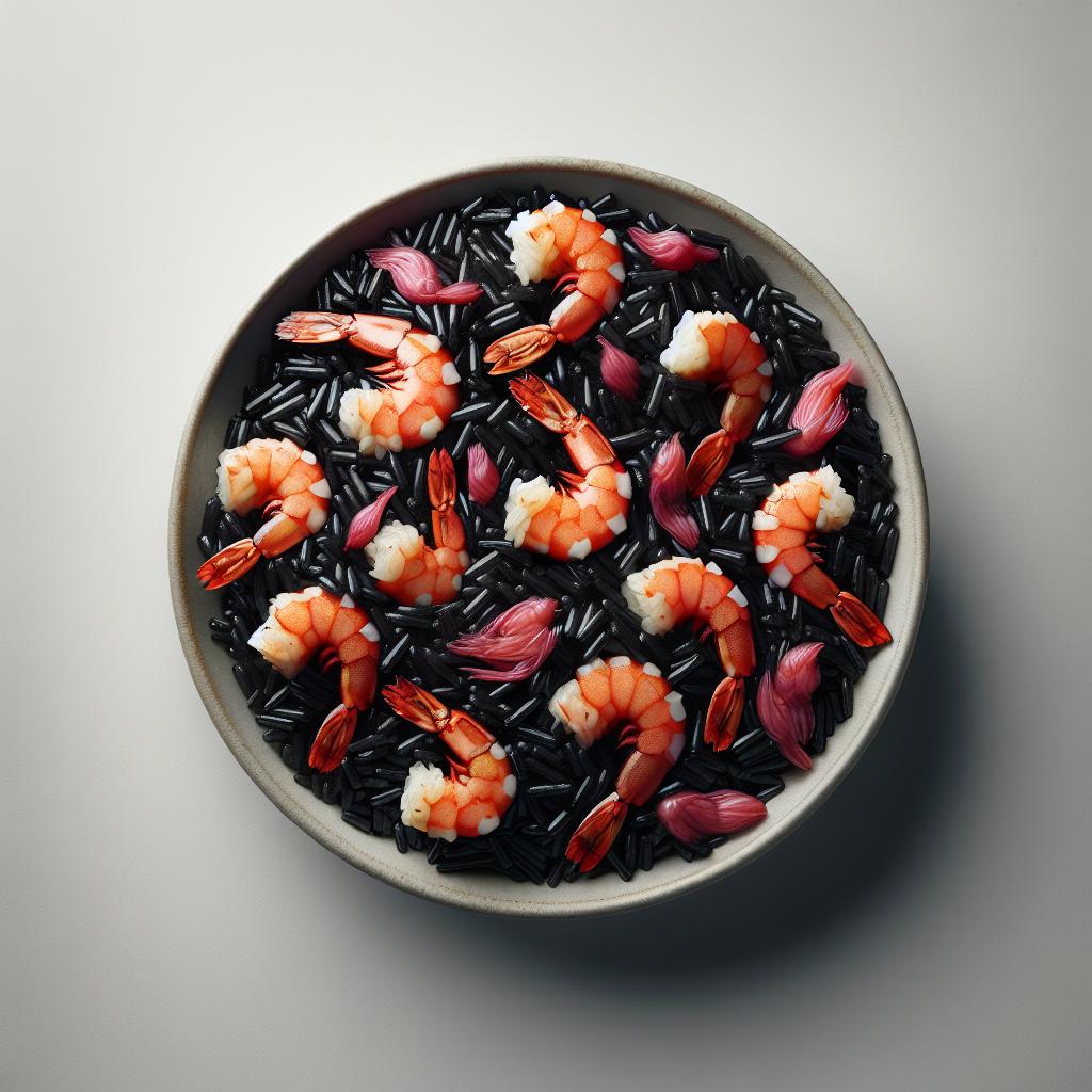 Arroz Venere con colas de mazzancolle