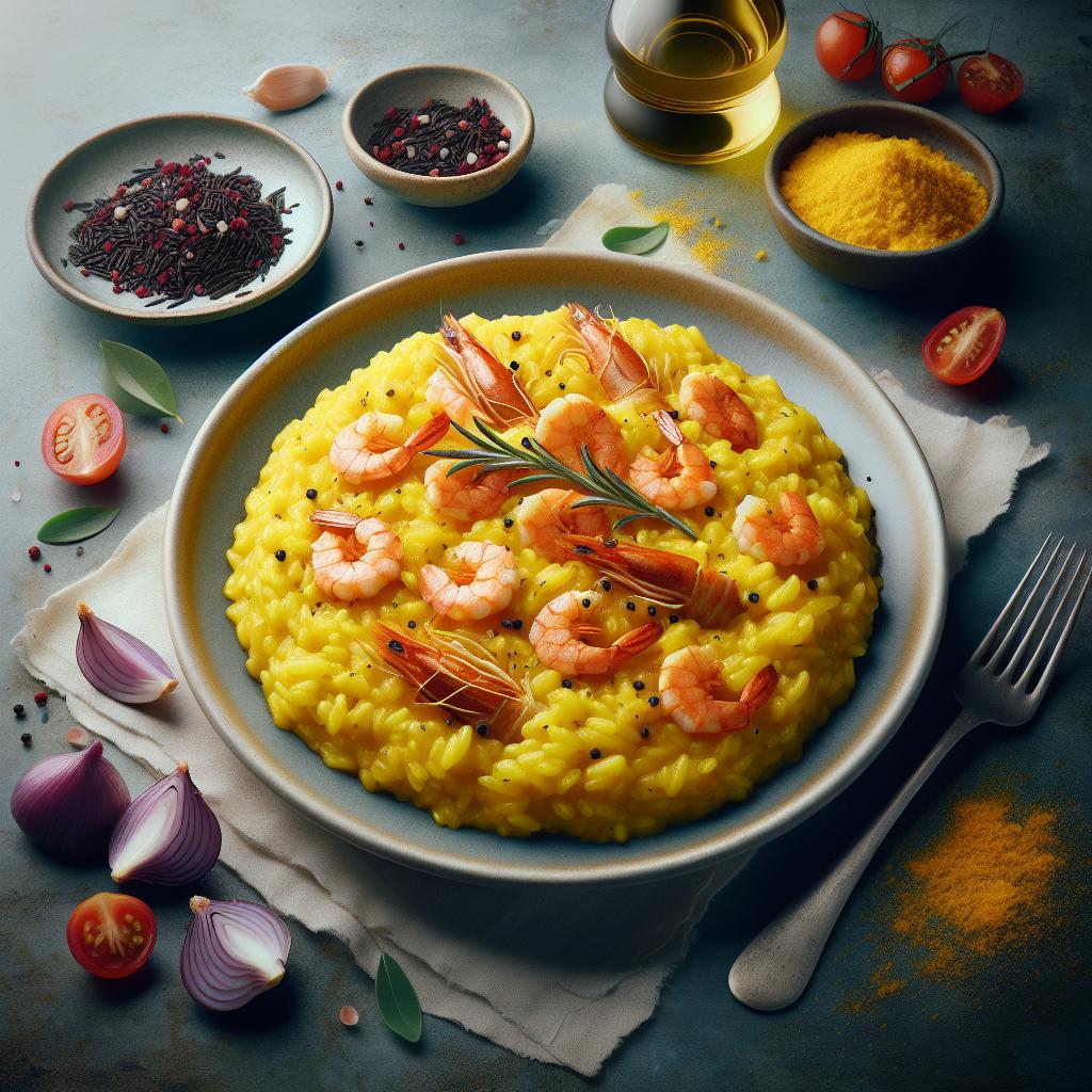 Risotto a la milanesa con gamba violeta