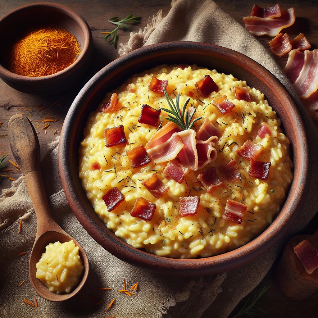 Risotto al azafrán y panceta