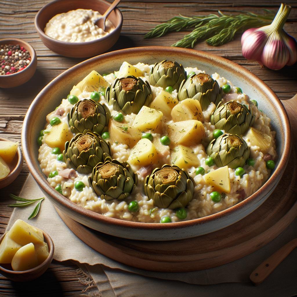 Risotto con alcachofas y patatas