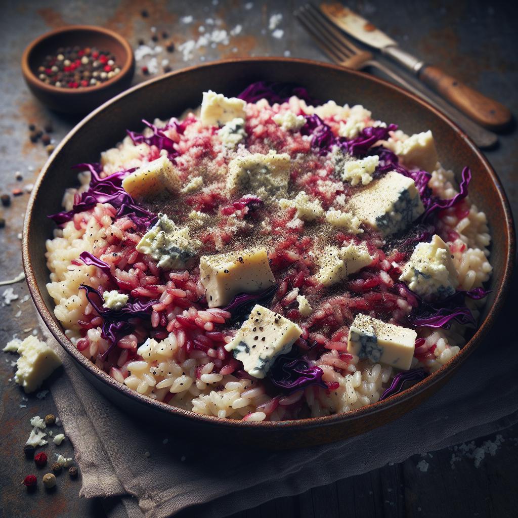 Risotto con col lombarda y gorgonzola