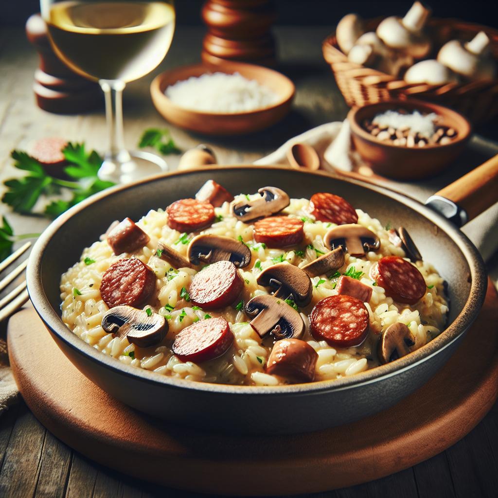 Risotto de setas y salchicha