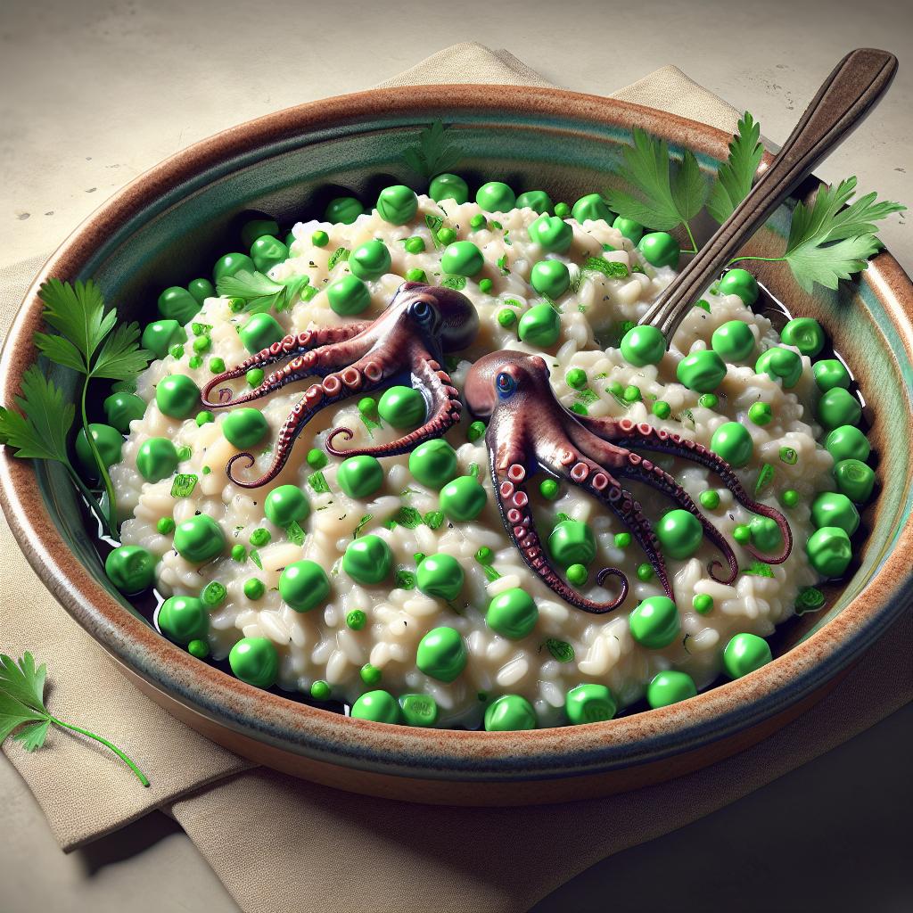 Risotto de guisantes y sepietas