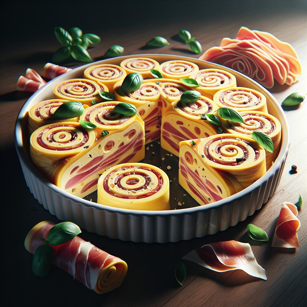 Rollo de tortilla con jamón y scamorza