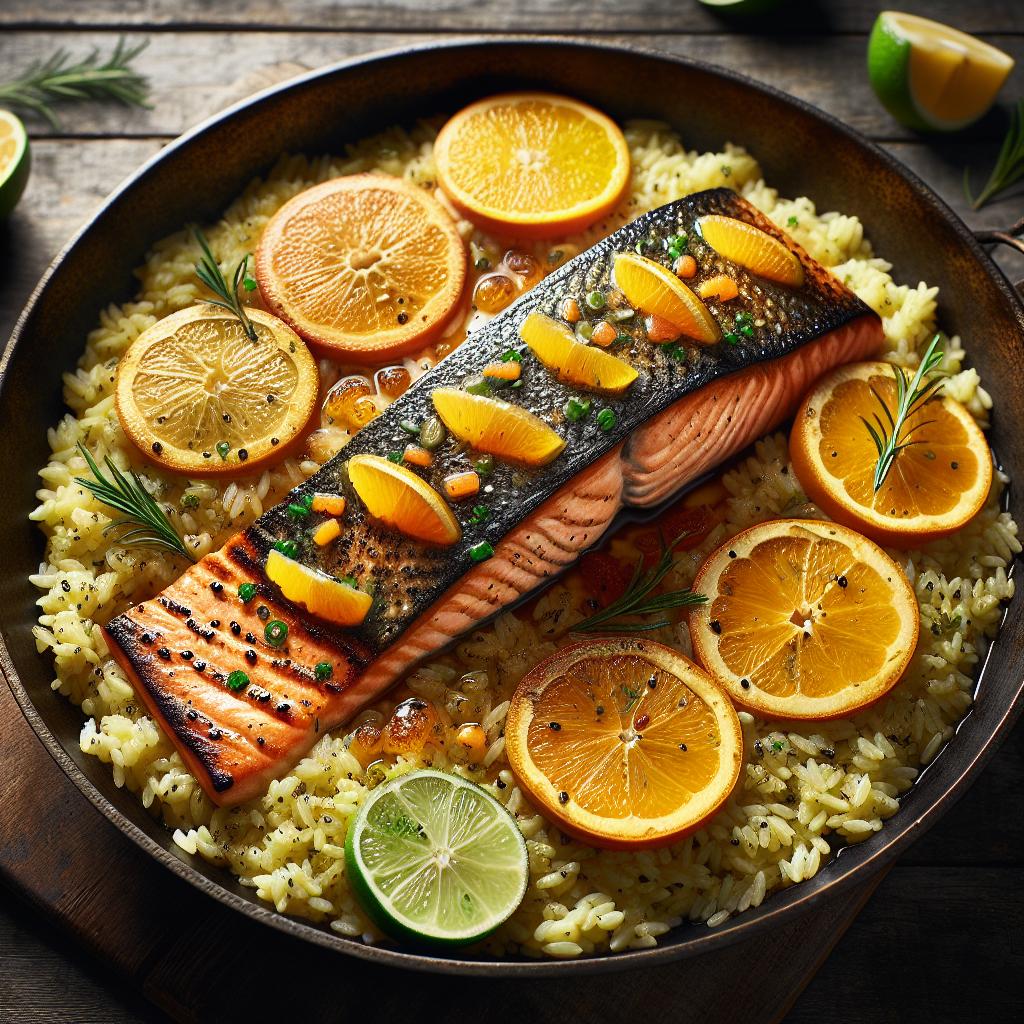 Salmón a los cítricos con arroz pilaf