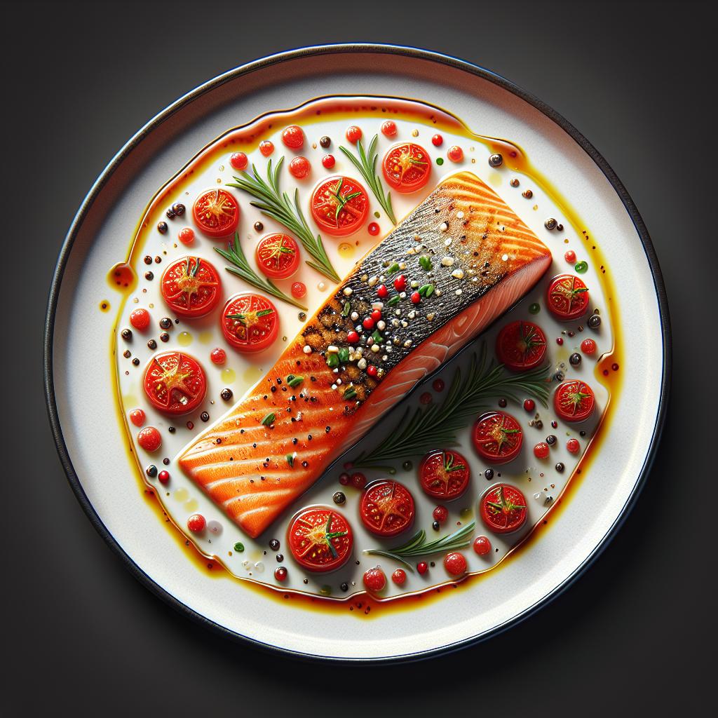Salmón al horno con emulsión de tomatitos