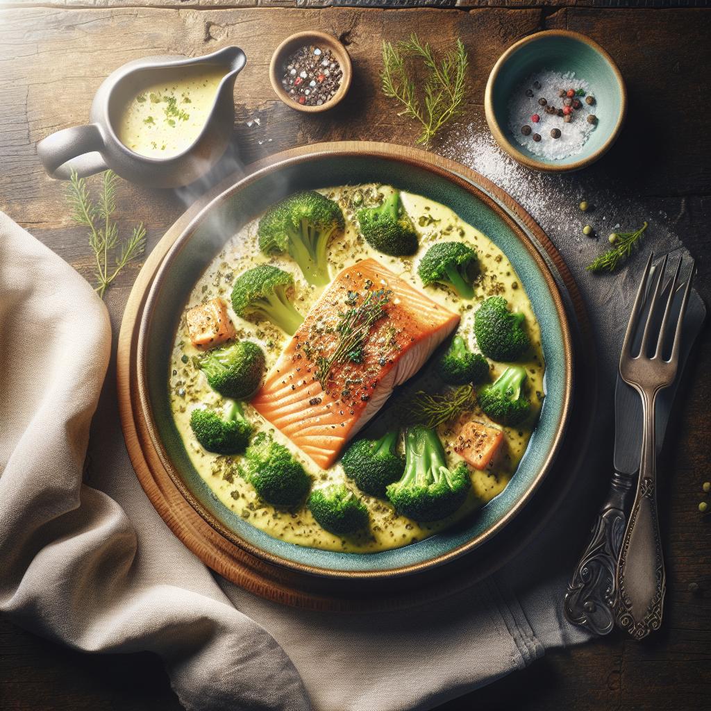 Salmón al vapor con crema de brócoli