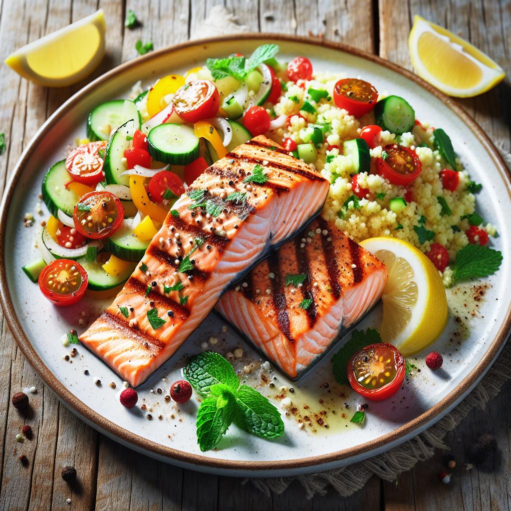 Salmón a la parrilla con ensalada de cuscús