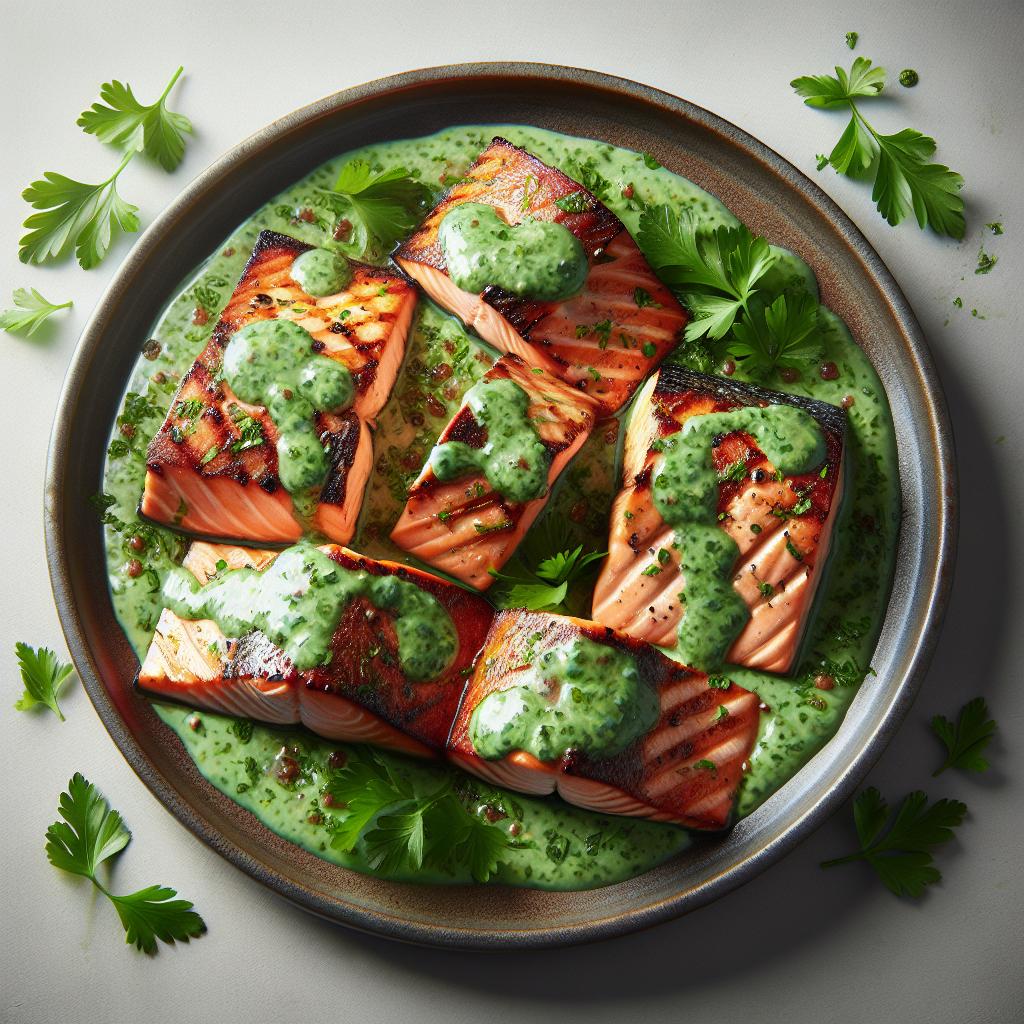 Salmón a la parrilla con salsa de perejil