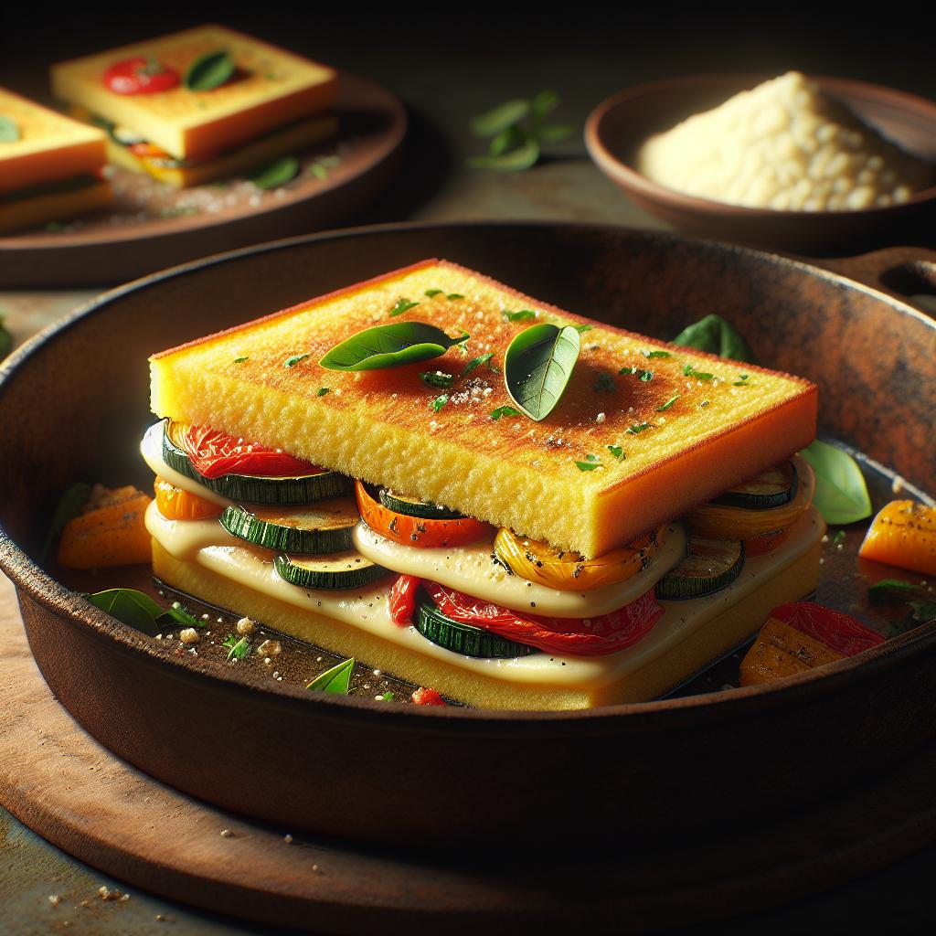 Sándwich de polenta con verduras y taleggio
