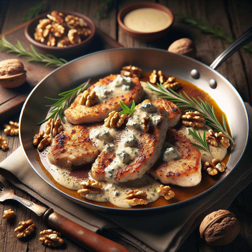Escalopines al gorgonzola con nueces y cacao