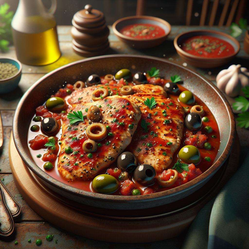 Escalopines de pollo con aceitunas