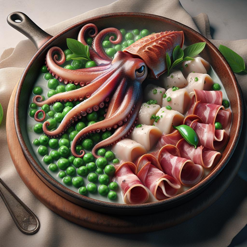 Sepias con guisantes y panceta