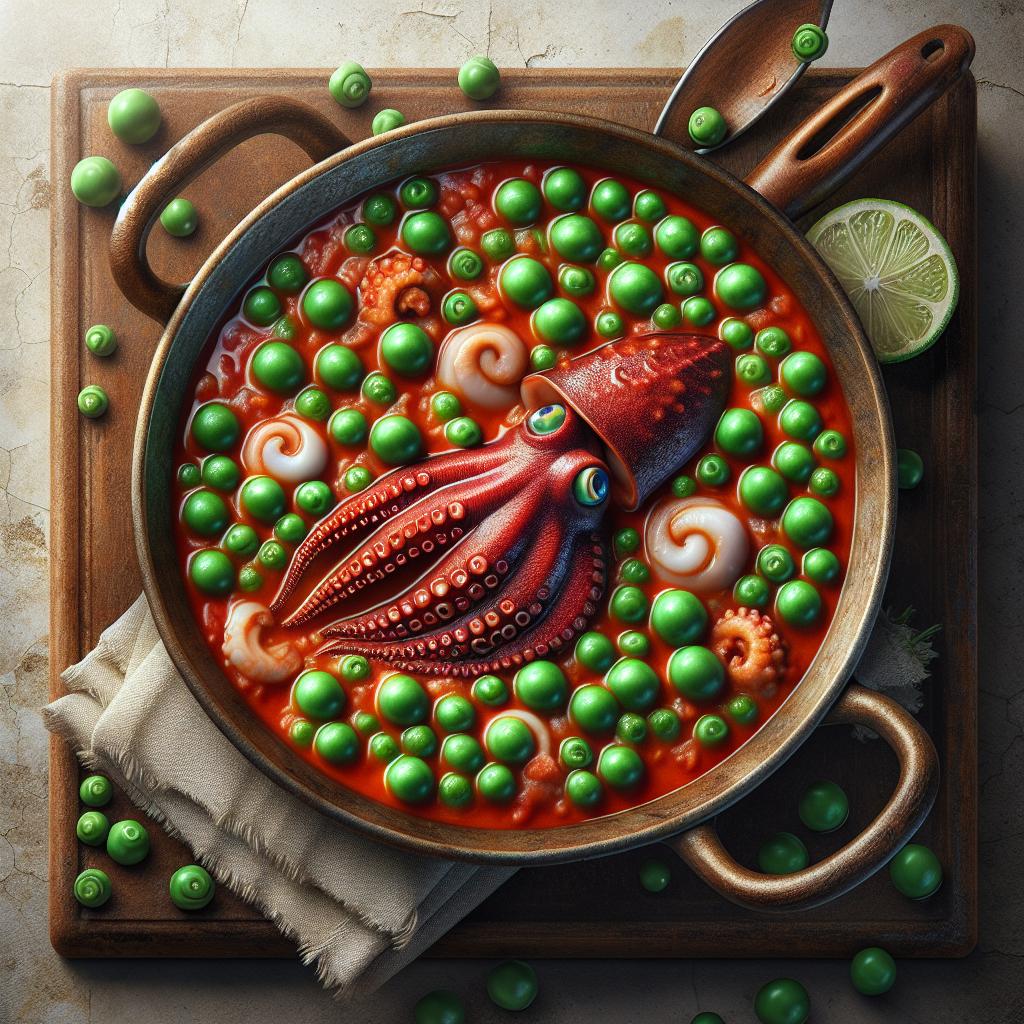 Sepias estofadas con guisantes
