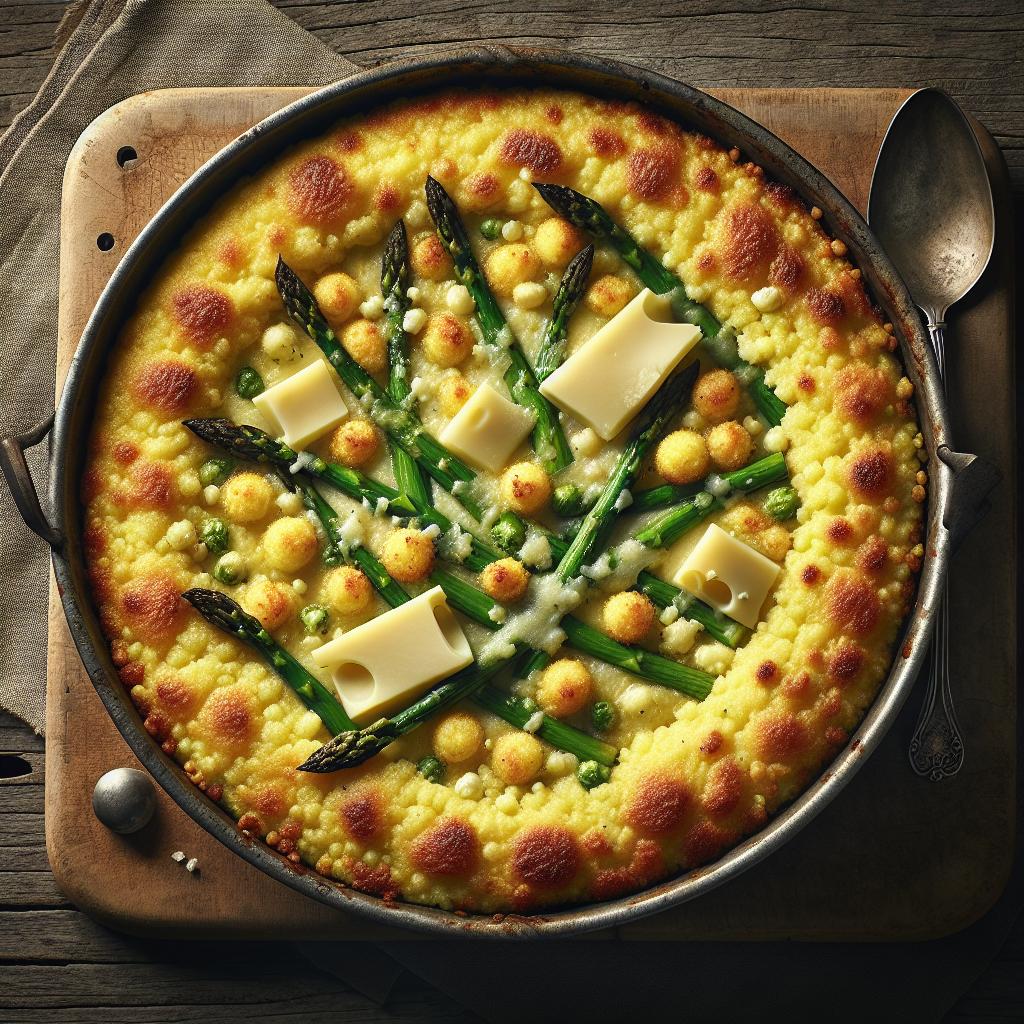 Pastel de cuscús con espárragos y stracchino