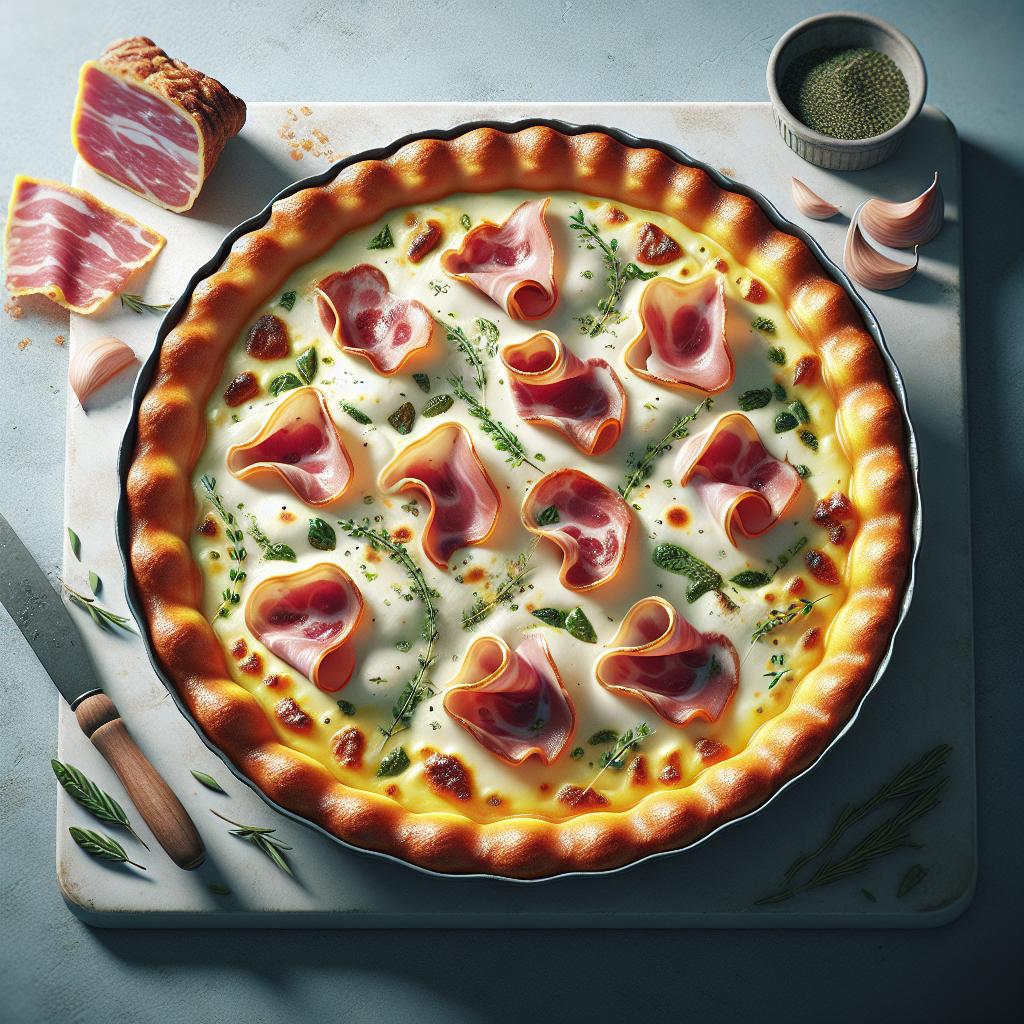 Pastel de hierbas silvestres con cuatro quesos y speck