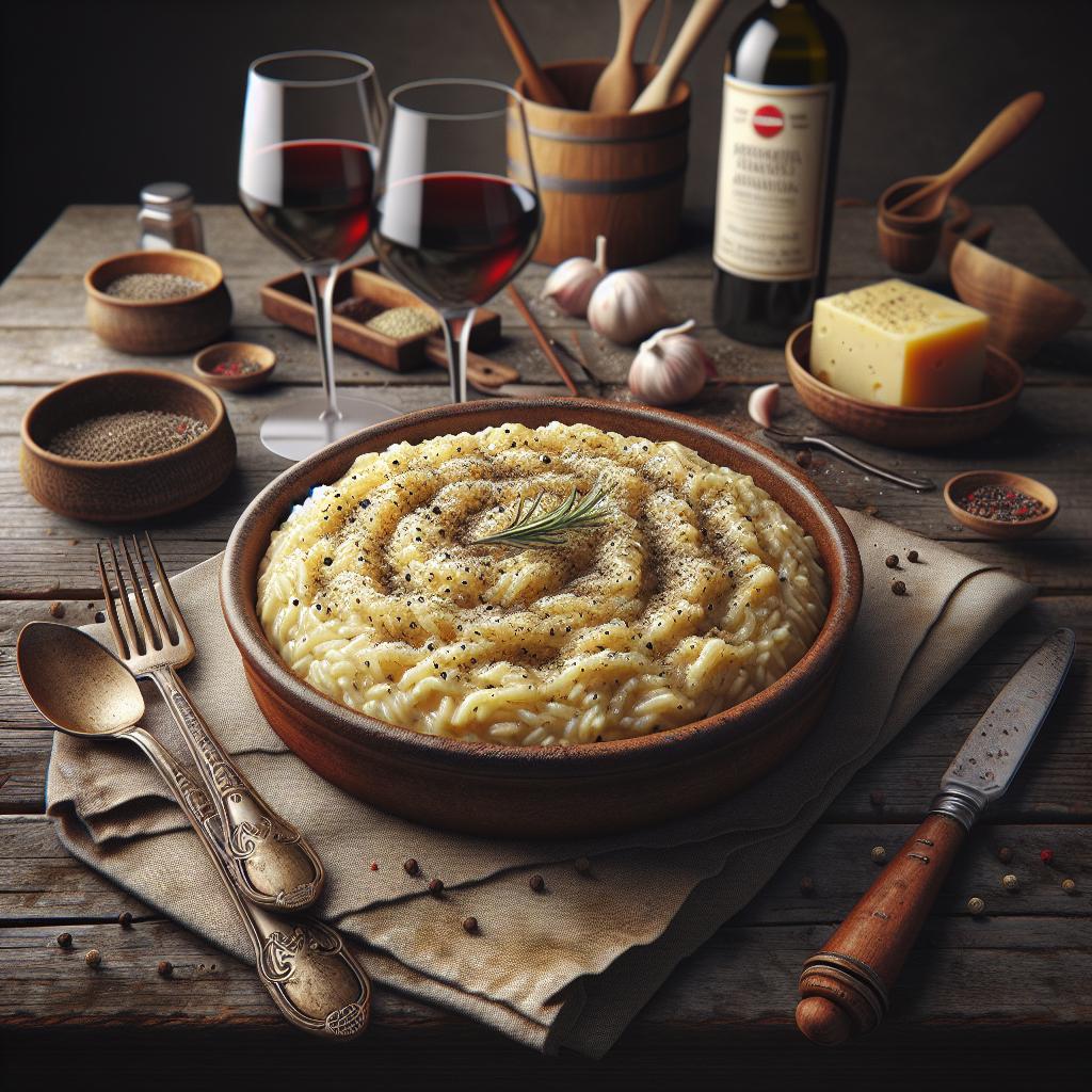 Pastel de arroz en sartén cacio y pepe