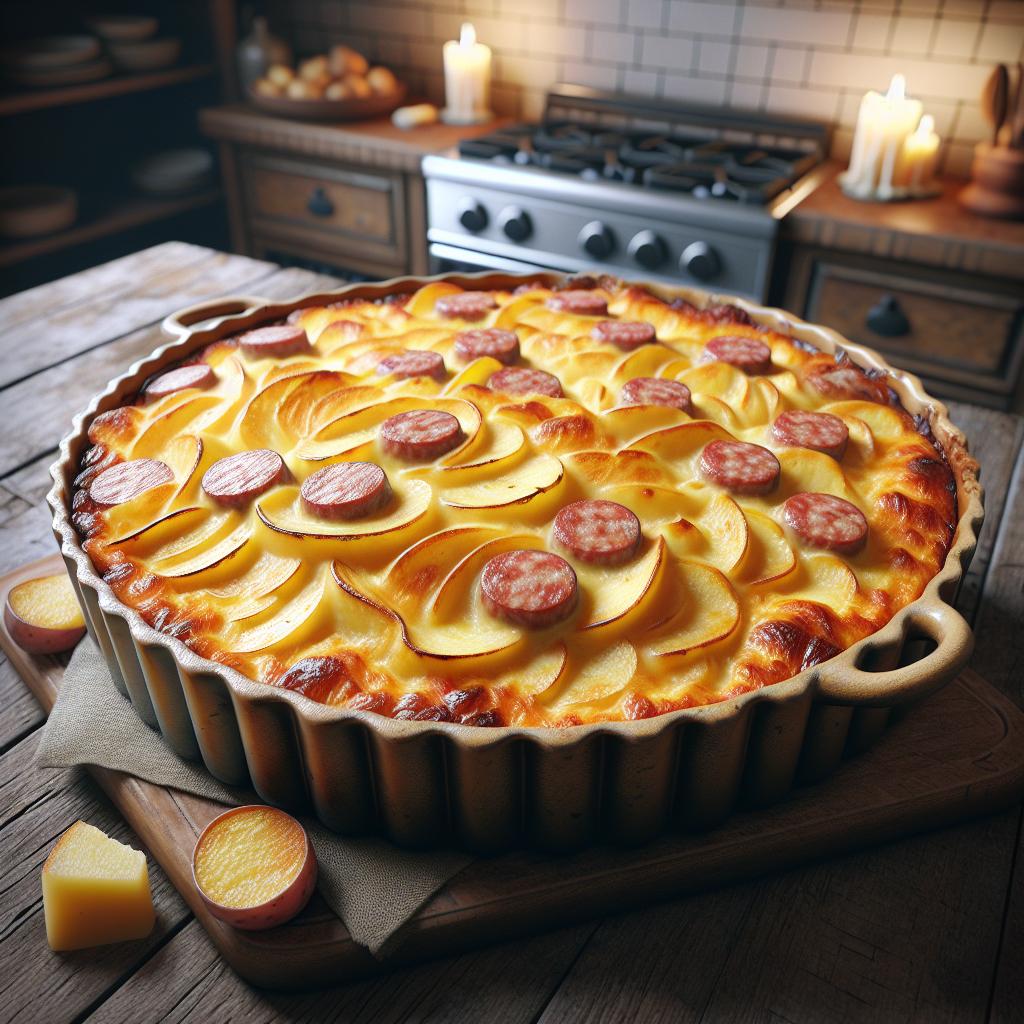 Pastel filante de patatas y salchicha