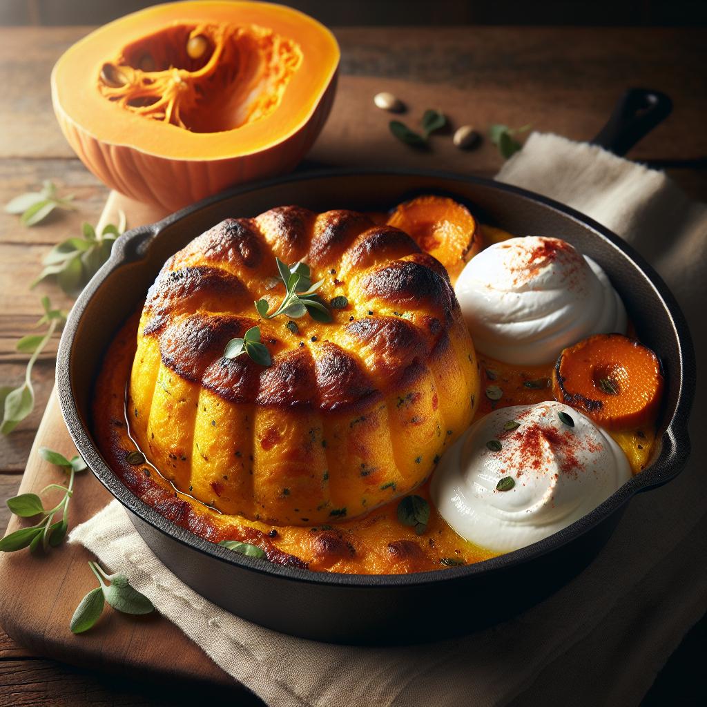 Soufflé de calabaza y pimentón con crema de burrata