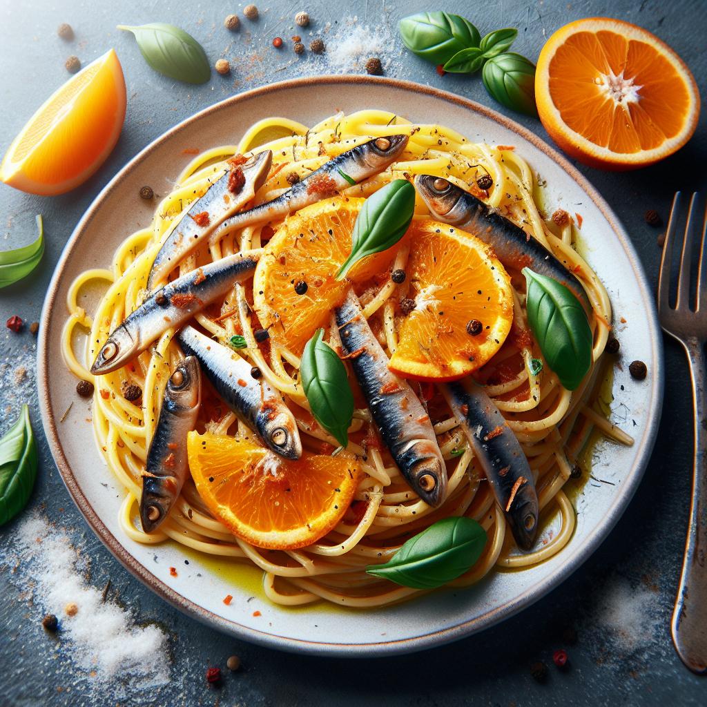 Espaguetis a la naranja con anchoas
