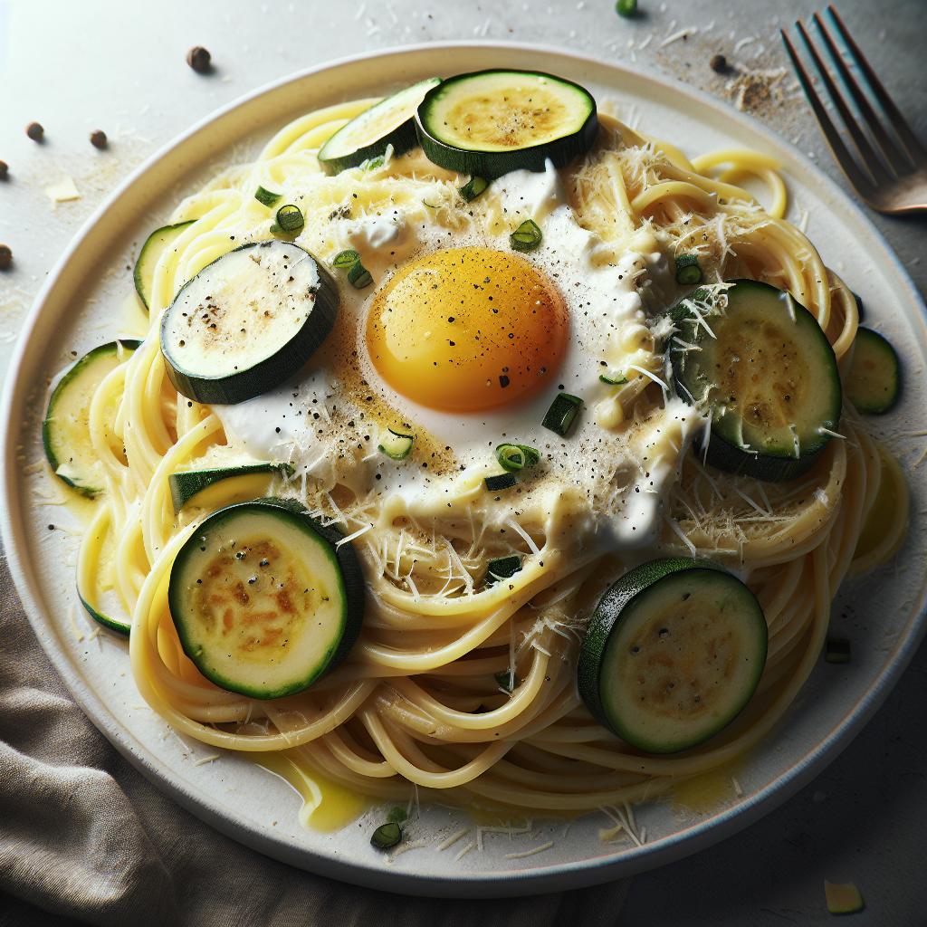 Espaguetis a la carbonara de calabacines