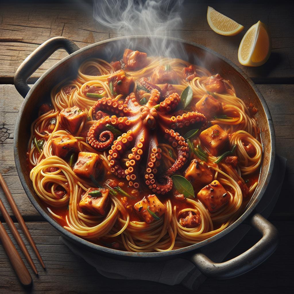 Espaguetis alla chitarra con ragú de pulpo