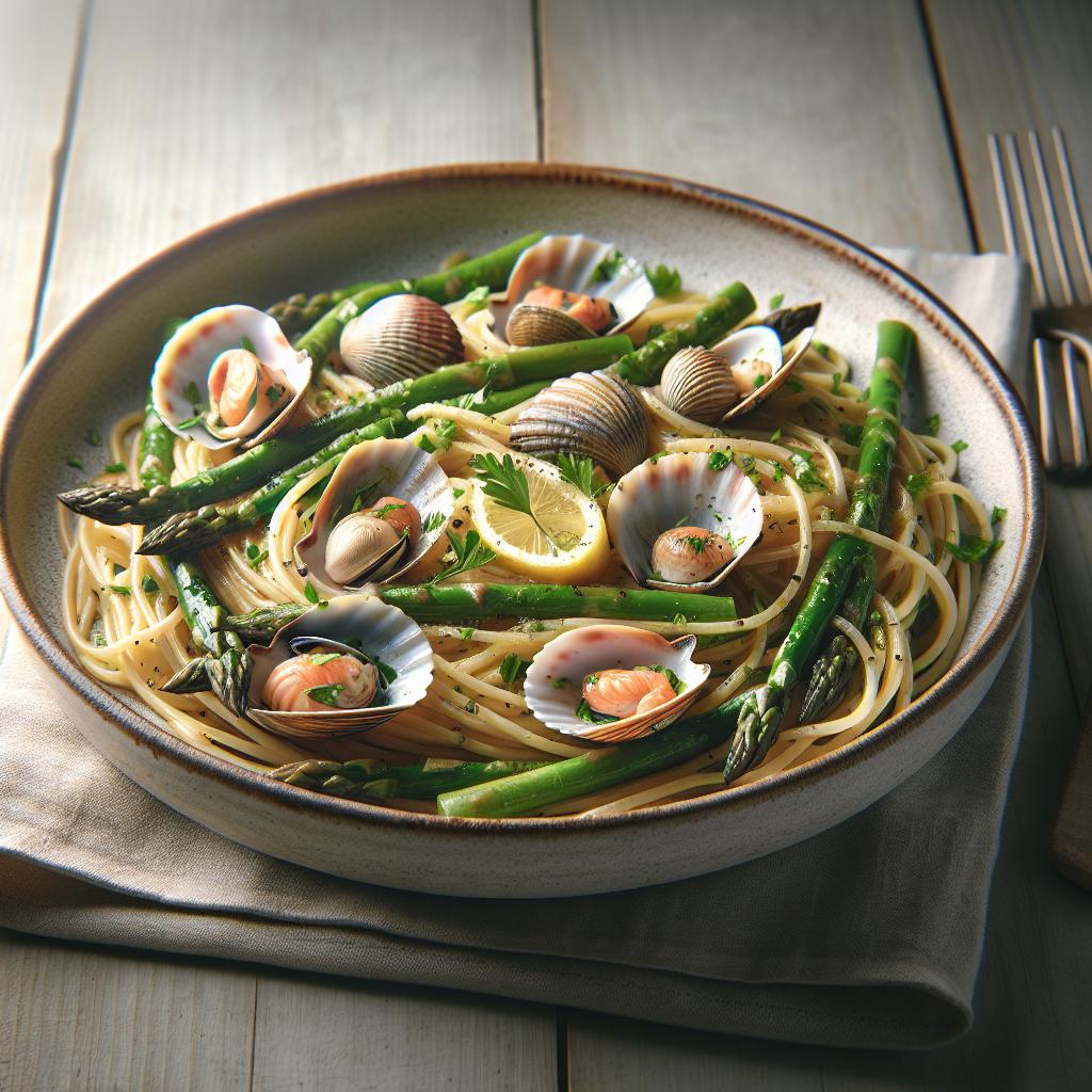 Espaguetis con espárragos de mar